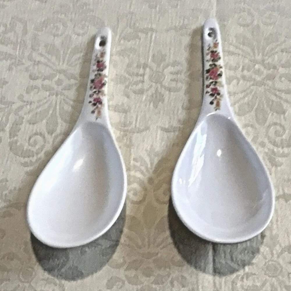 Vintage Tai-Hong Melamine Spoons Lot 5 Rose Floral 7005 Rice Scoop 7006A Ladles